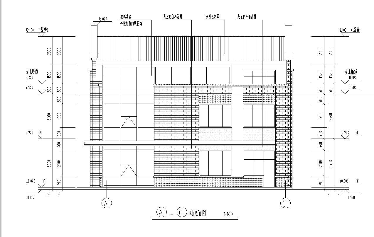 [宁夏]两层中式风格砖墙立面生态乡村建筑施工图（含全...cad施工图下载【ID:149778135】