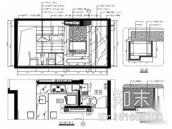 [福州]特色时尚住宅区现代简约两居室样板房装修图（含效...cad施工图下载【ID:161868100】