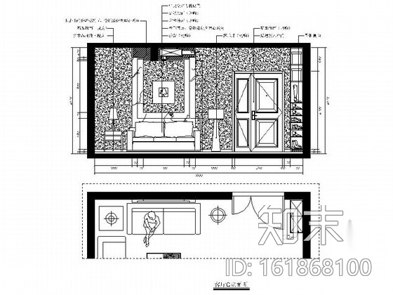 [福州]特色时尚住宅区现代简约两居室样板房装修图（含效...cad施工图下载【ID:161868100】