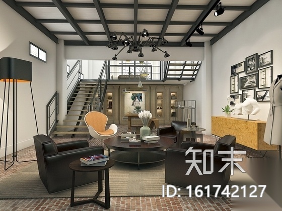 [青岛]LOFT办公室装修施工图（含效果）cad施工图下载【ID:161742127】