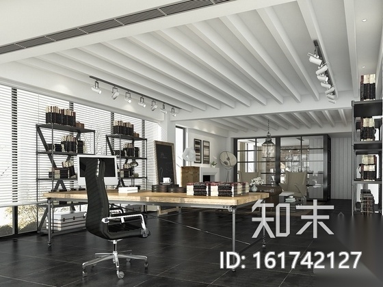 [青岛]LOFT办公室装修施工图（含效果）cad施工图下载【ID:161742127】