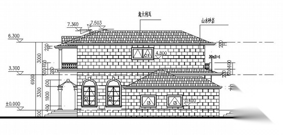 上海某二层别墅建筑施工图cad施工图下载【ID:149916192】