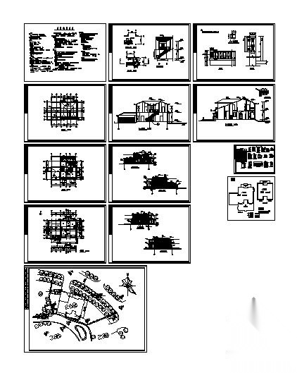 上海某二层别墅建筑施工图cad施工图下载【ID:149916192】