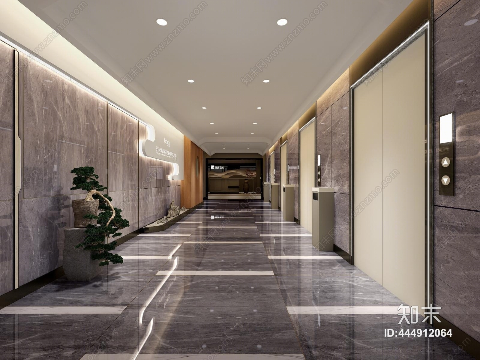 新中式电梯间过道3D模型下载【ID:444912064】