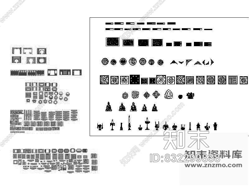 图块/节点中式元素图块cad施工图下载【ID:832299838】