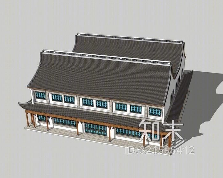 中式仿古商业建筑SU模型下载【ID:321596412】