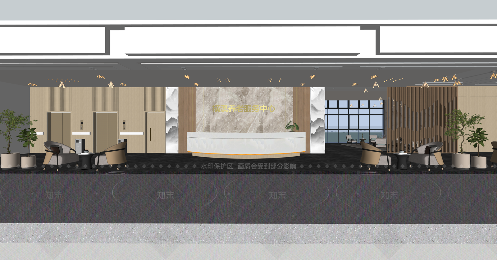 新中式酒店大堂SU模型下载【ID:1216069355】
