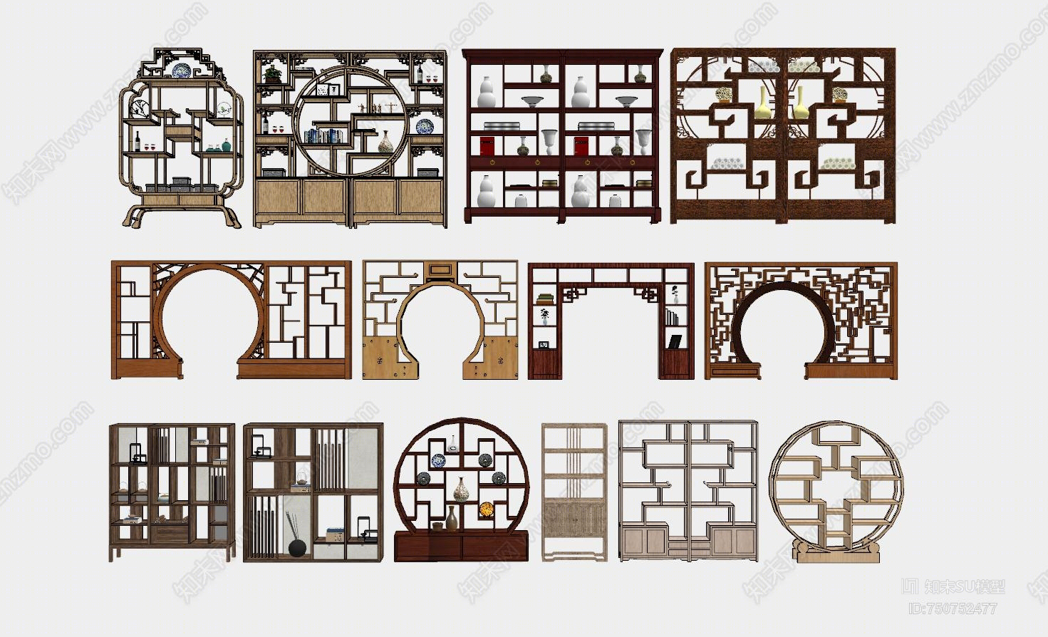 中式风格博古架SU模型下载【ID:750752477】