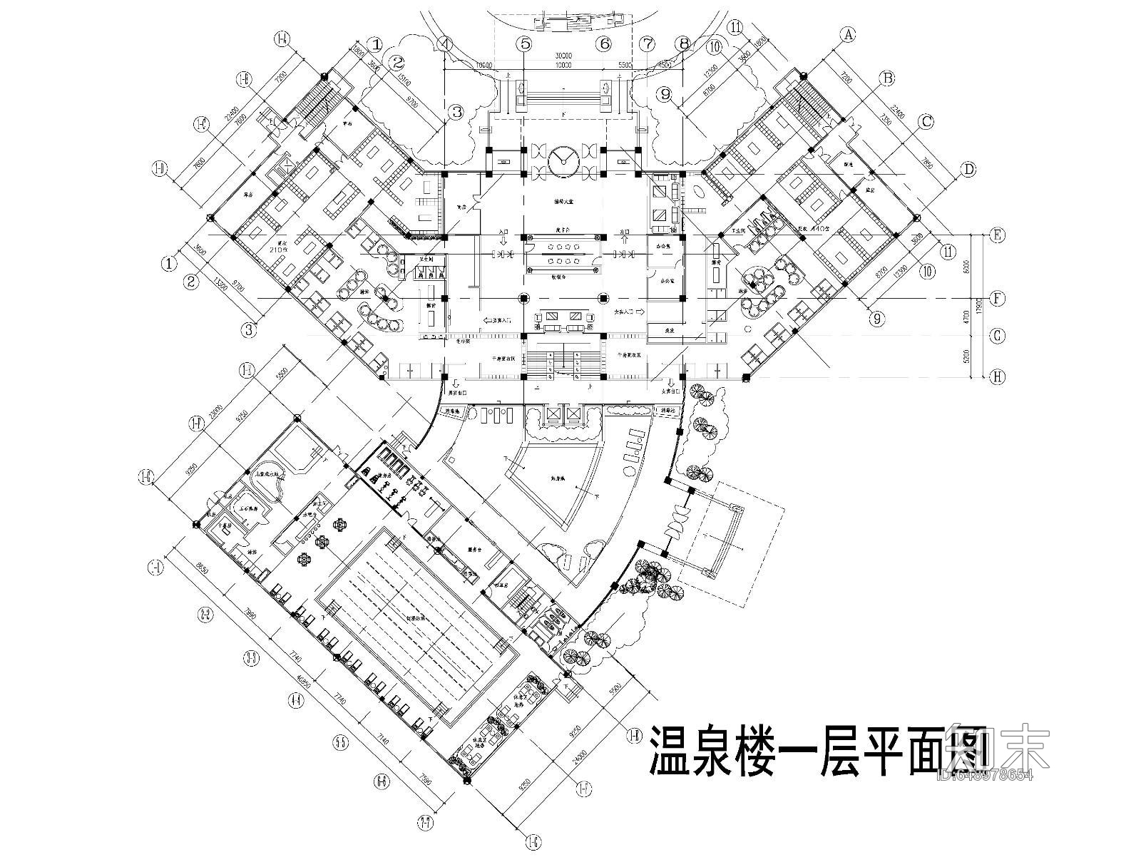 温泉度假村三层平面方案图施工图下载【ID:648978654】