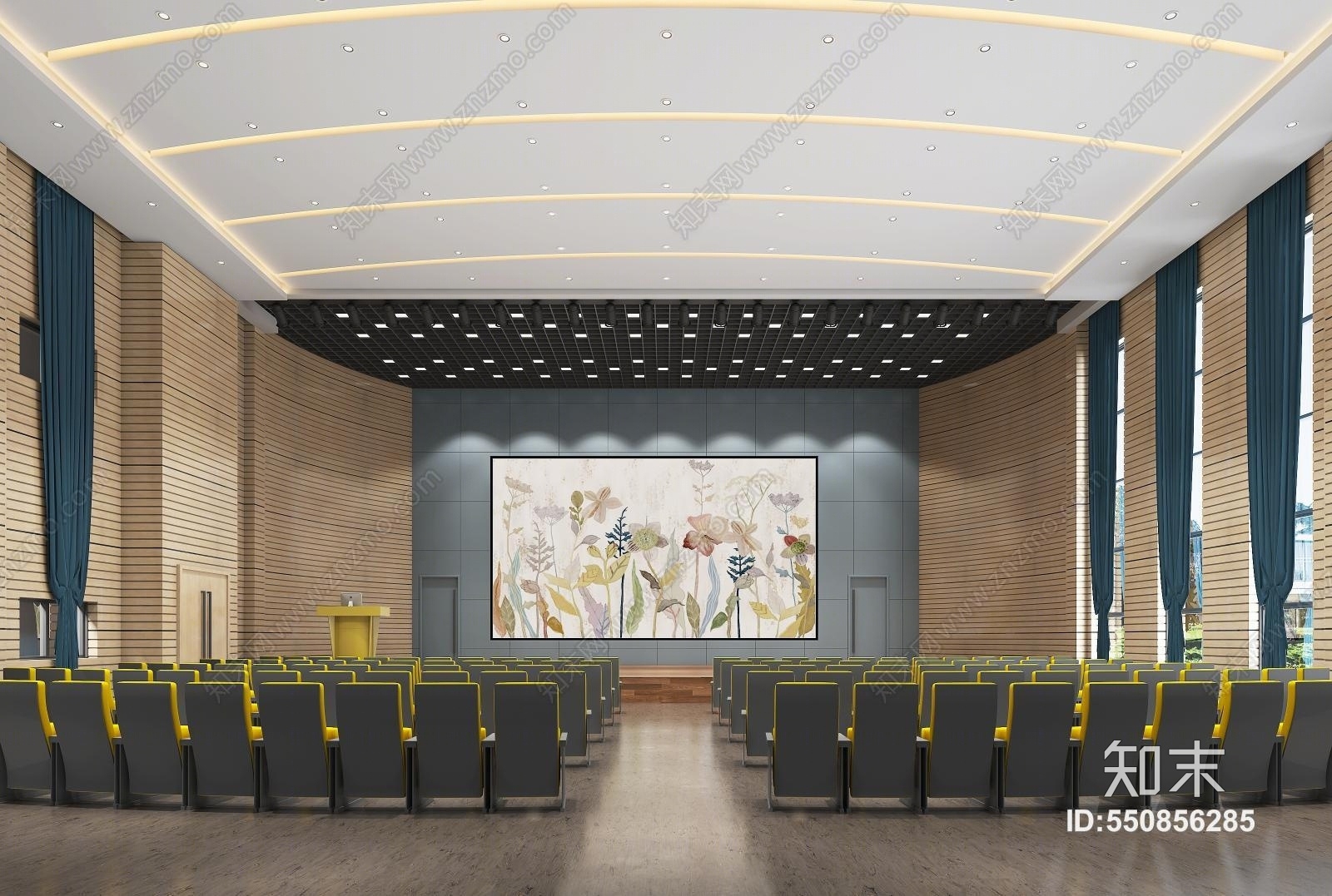 现代学校多功能厅3D模型下载【ID:550856285】