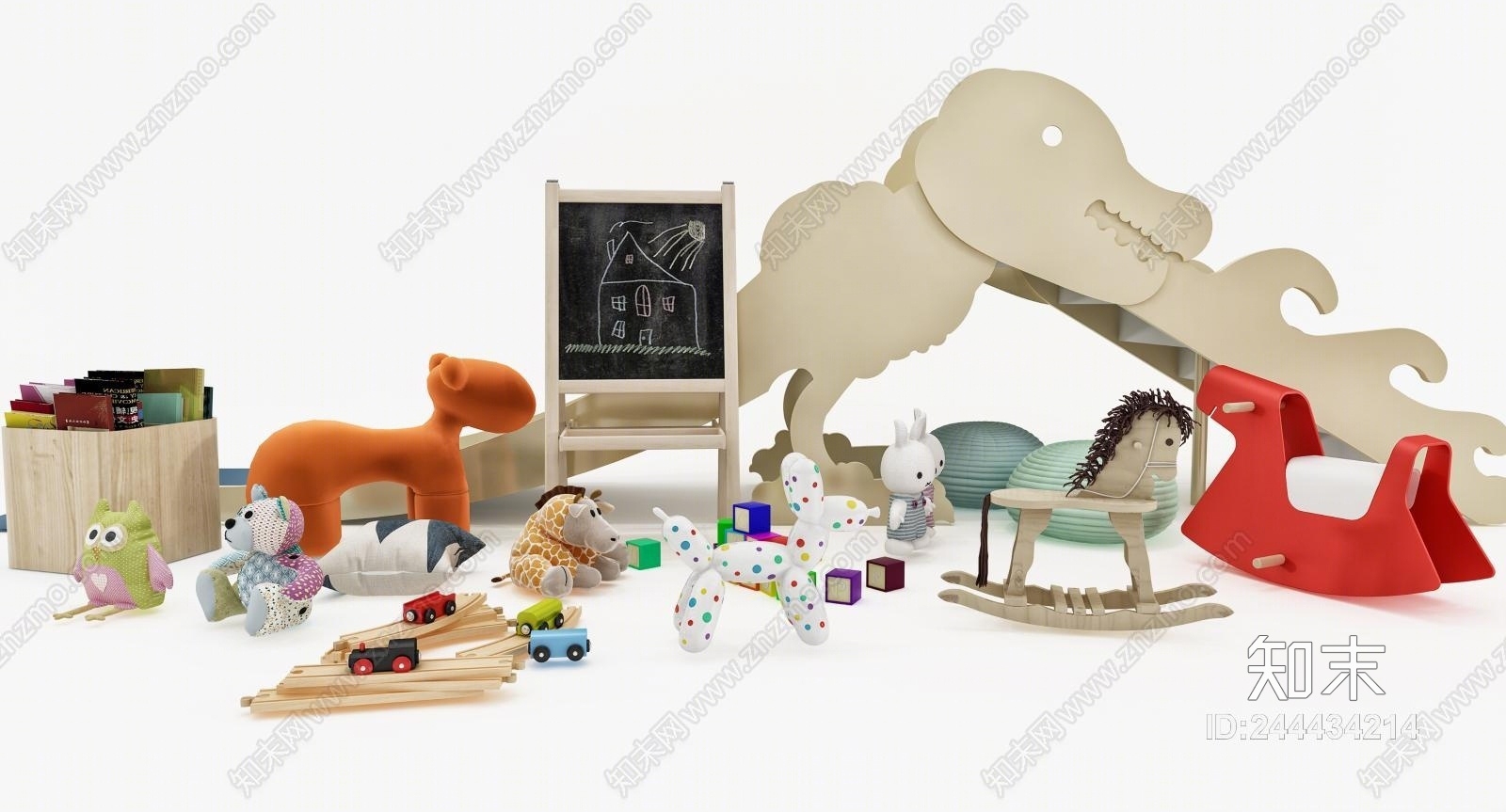 现代幼儿园卡通玩具组合3D模型下载【ID:244434214】