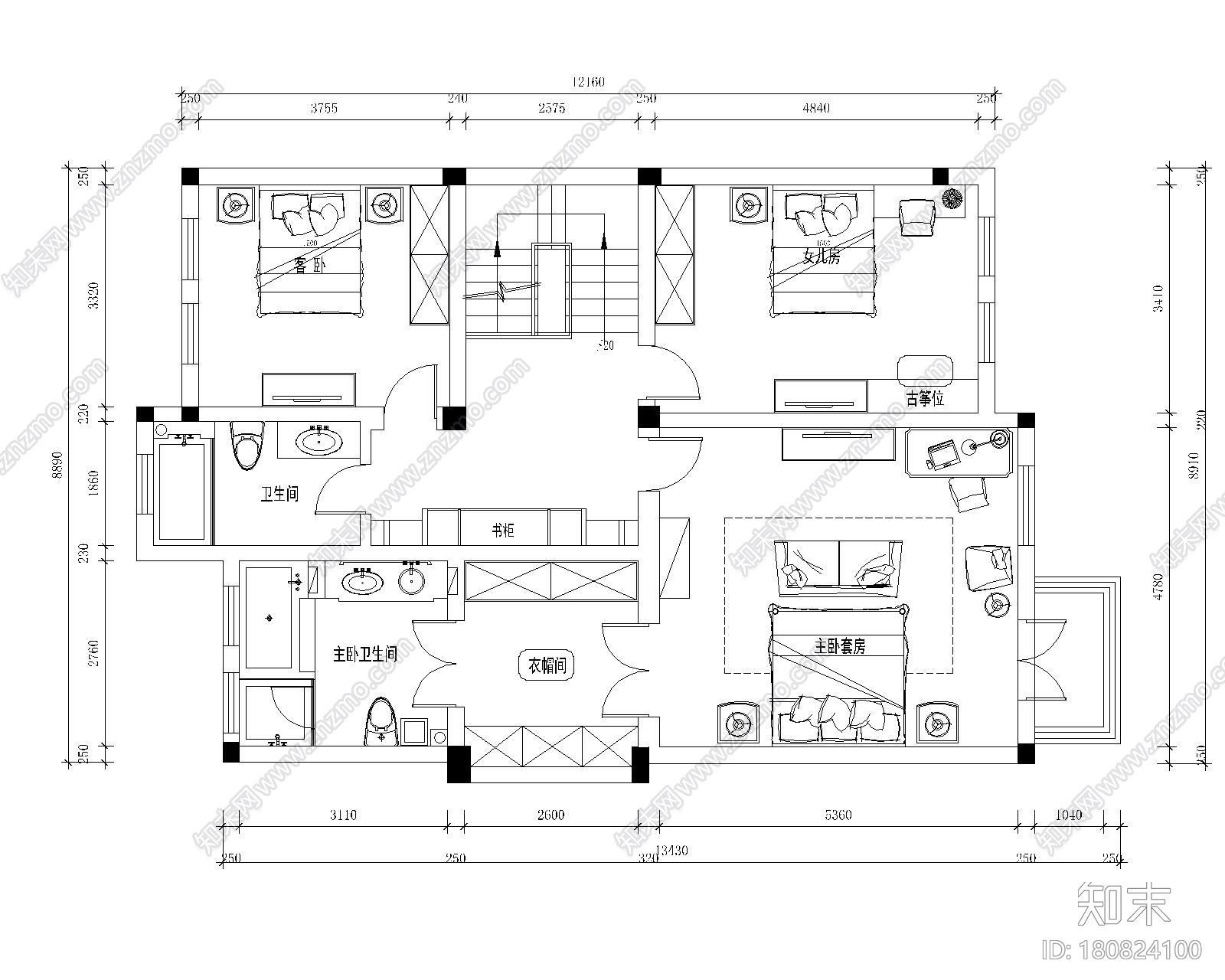 南京罗托鲁拉小镇五居室样板房装修施工图cad施工图下载【ID:180824100】