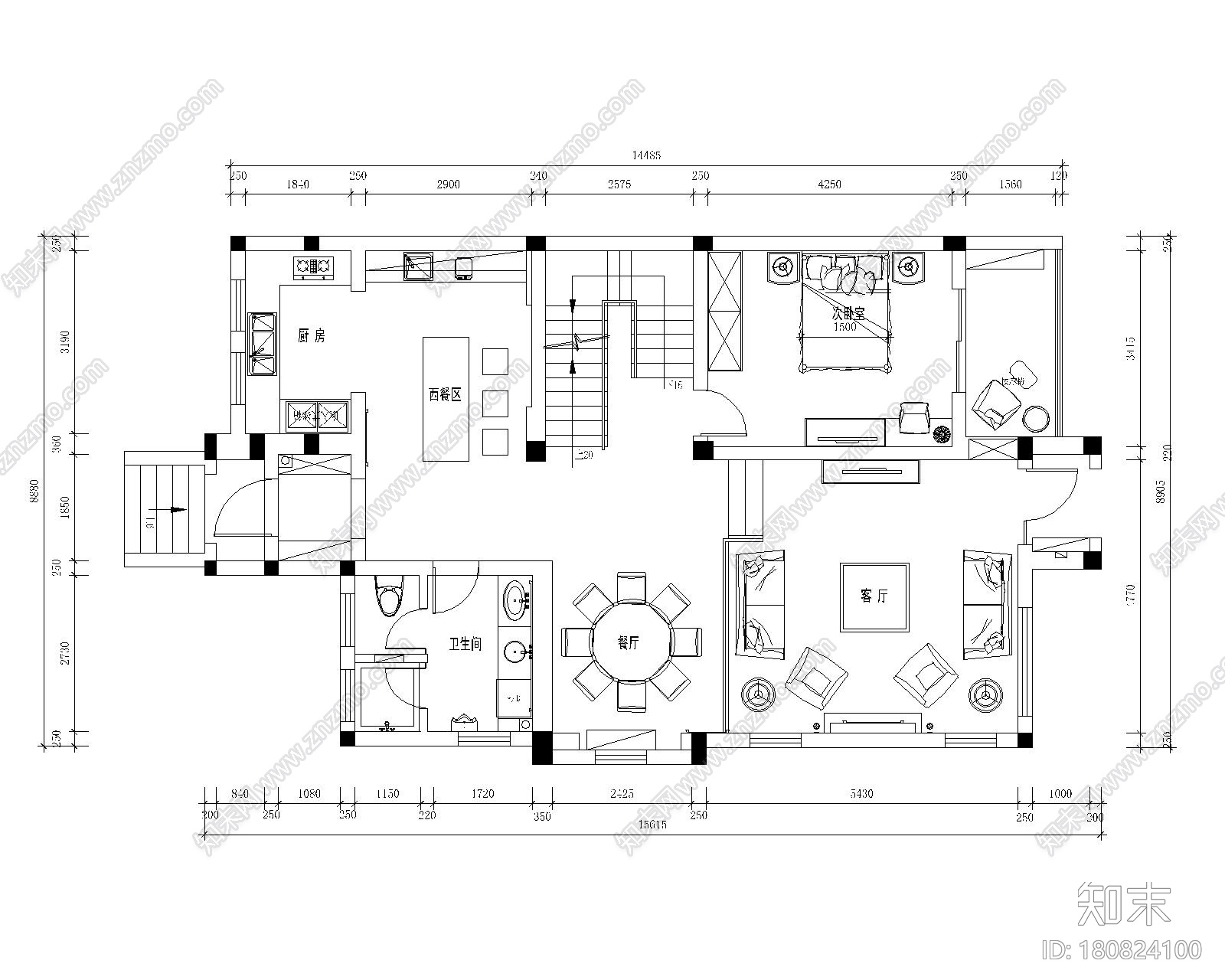 南京罗托鲁拉小镇五居室样板房装修施工图cad施工图下载【ID:180824100】