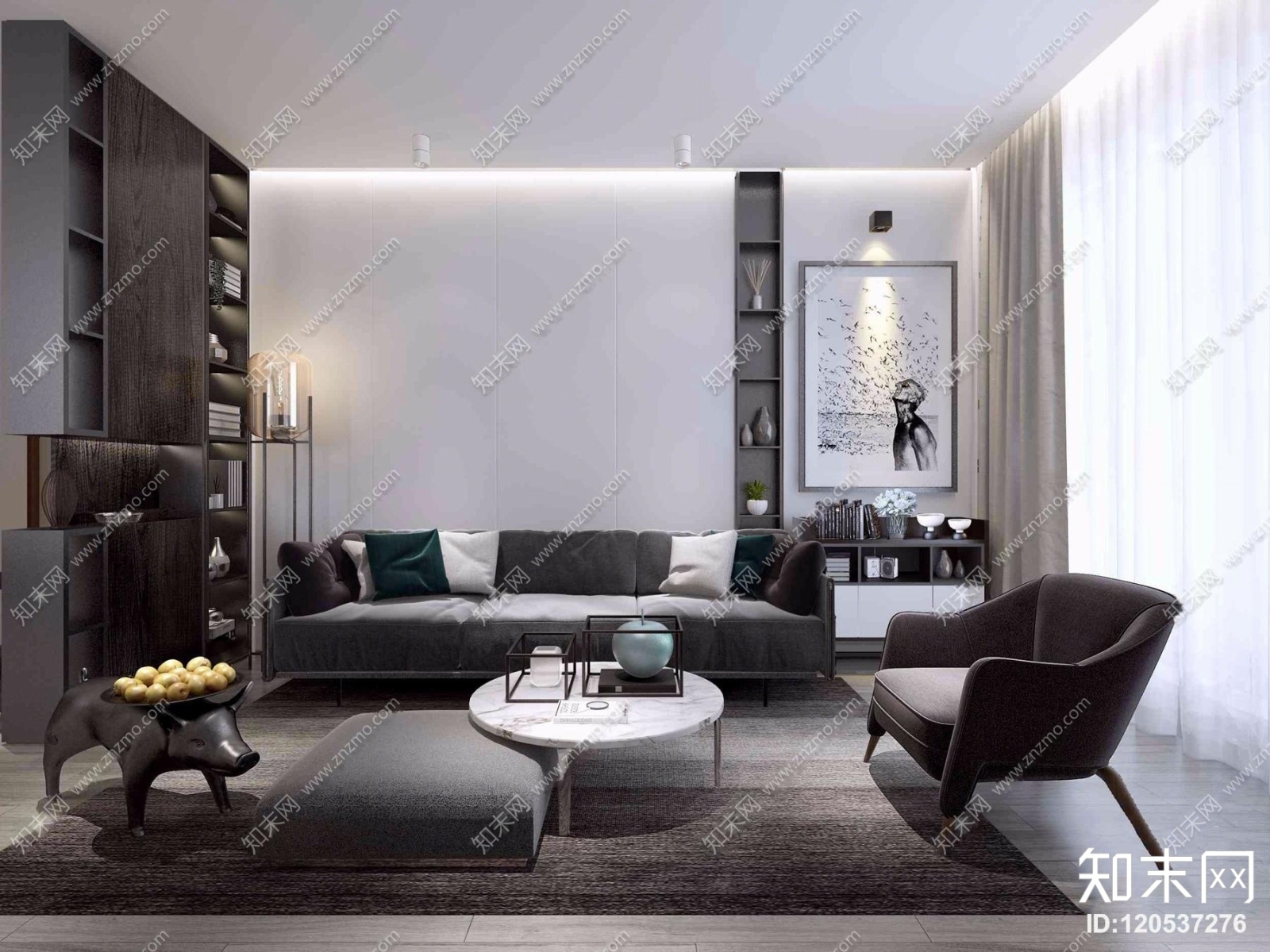 现代客厅餐厅3D模型下载【ID:120537276】