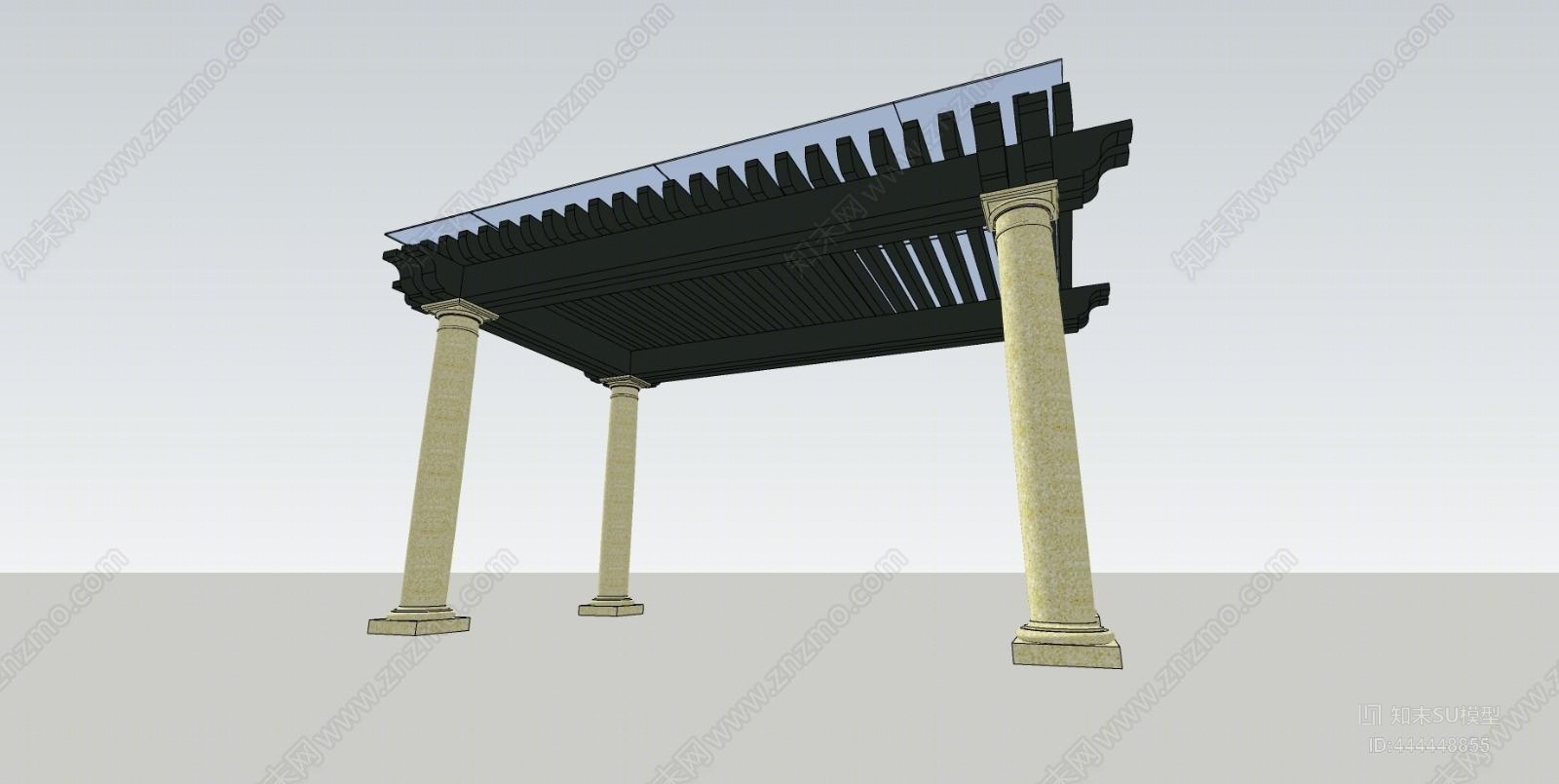 欧式防腐木景观亭SU模型下载【ID:444448855】