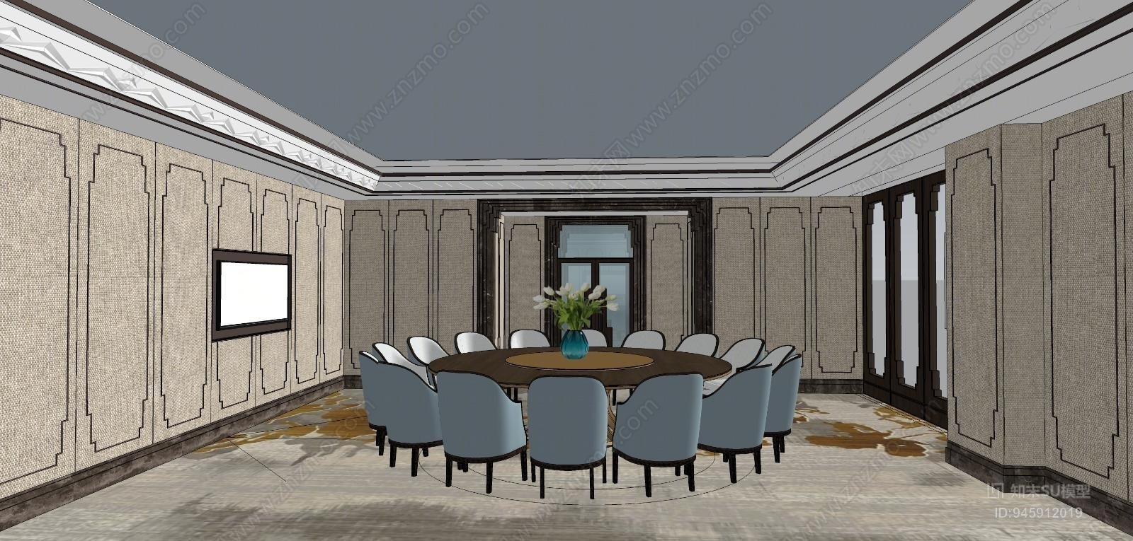 新中式宴会厅包房SU模型下载【ID:945912019】