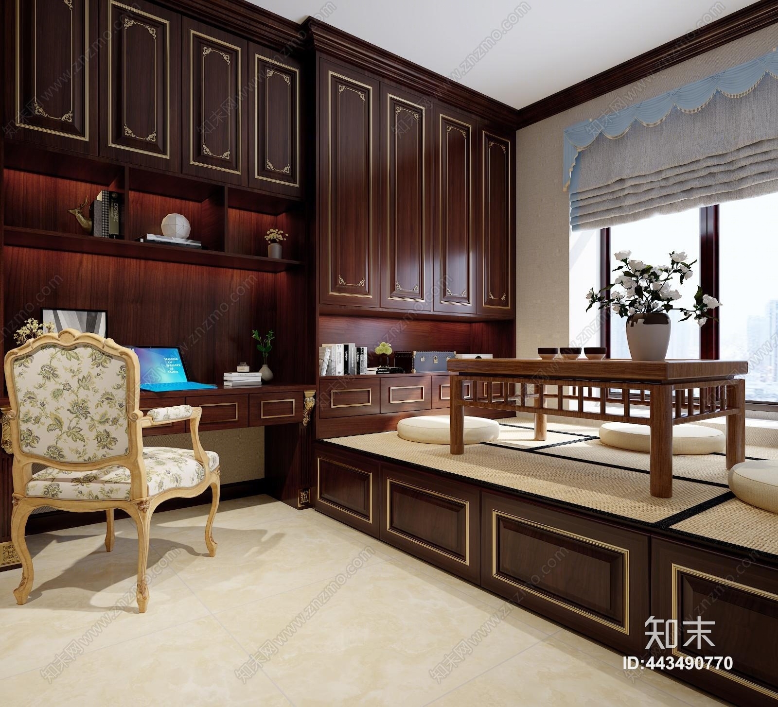 欧式榻榻米次卧3D模型下载【ID:443490770】