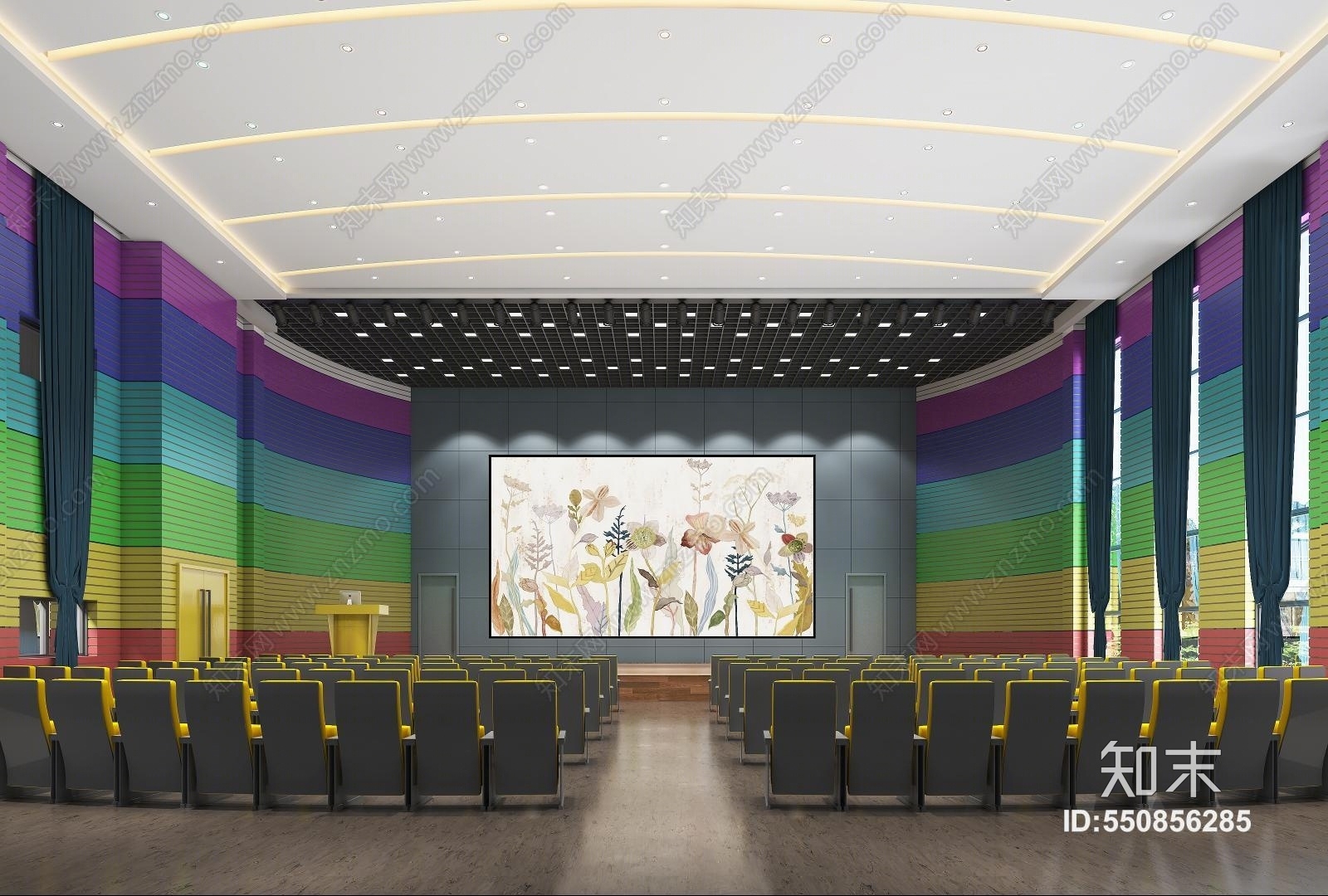 现代学校多功能厅3D模型下载【ID:550856285】