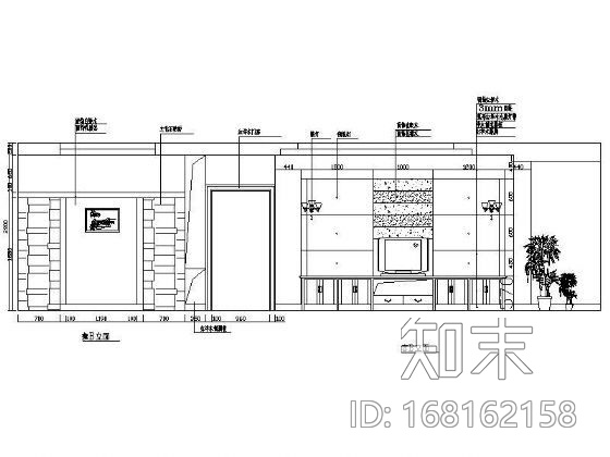 电视机背景墙立面设计施工图下载【ID:168162158】