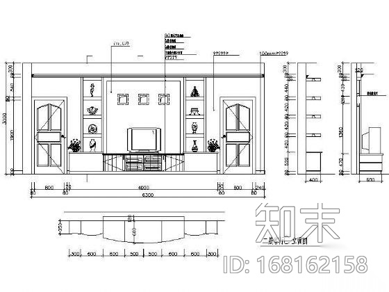电视机背景墙立面设计施工图下载【ID:168162158】