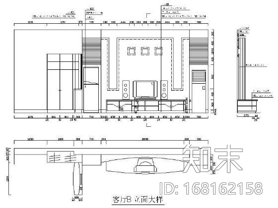 电视机背景墙立面设计施工图下载【ID:168162158】