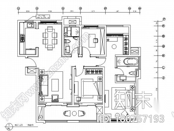 [江苏]某国际售楼处四居室样板房装修图（含效果）cad施工图下载【ID:180757193】