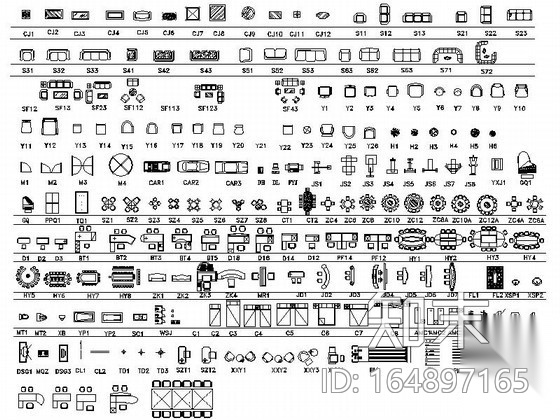 全套室内家具平面图库CAD图块下载施工图下载【ID:164897165】