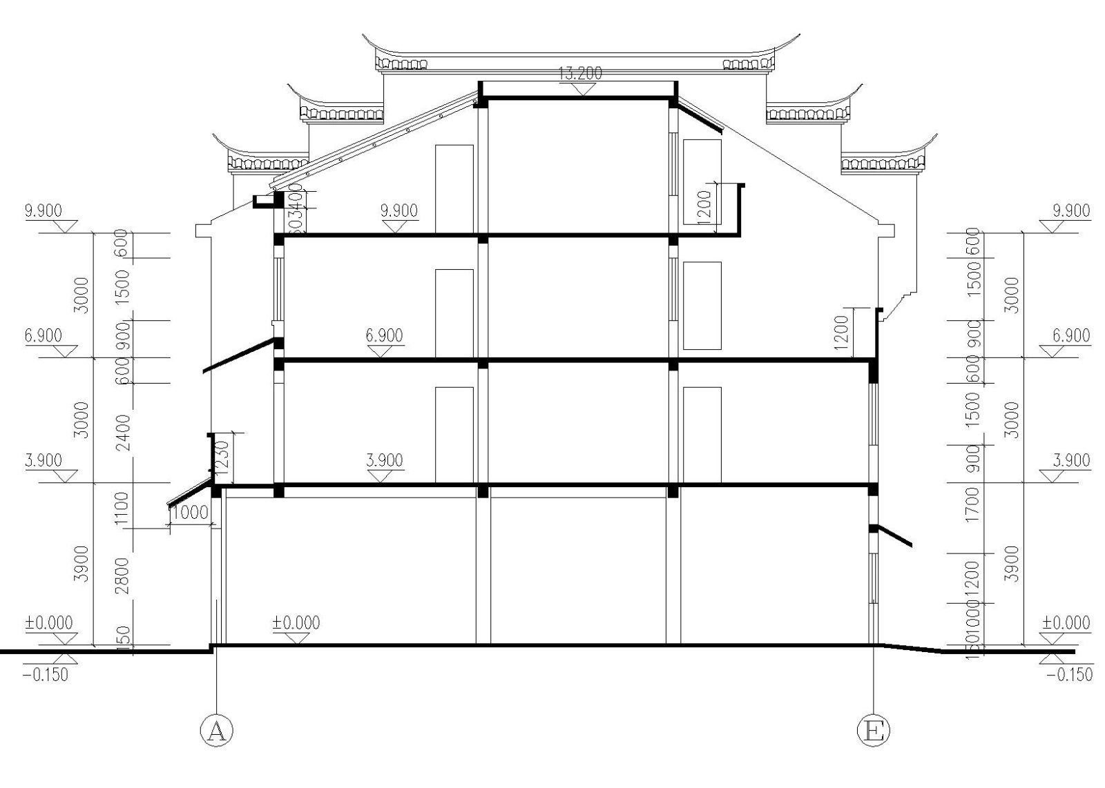 农村徽派马头墙住宅楼施工图施工图下载【ID:160579129】