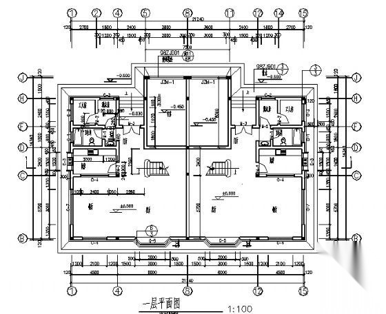 某三层双拼别墅建筑施工图cad施工图下载【ID:149894106】