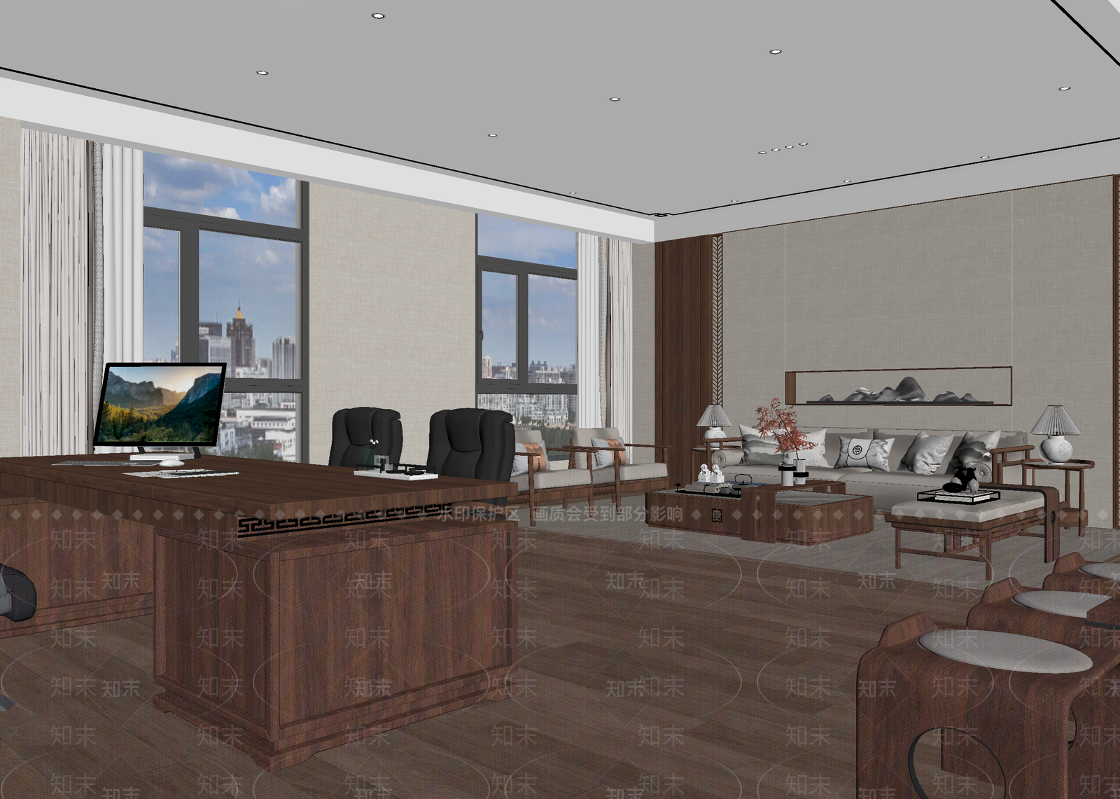 新中式董事长办公室3D模型下载【ID:1214715684】
