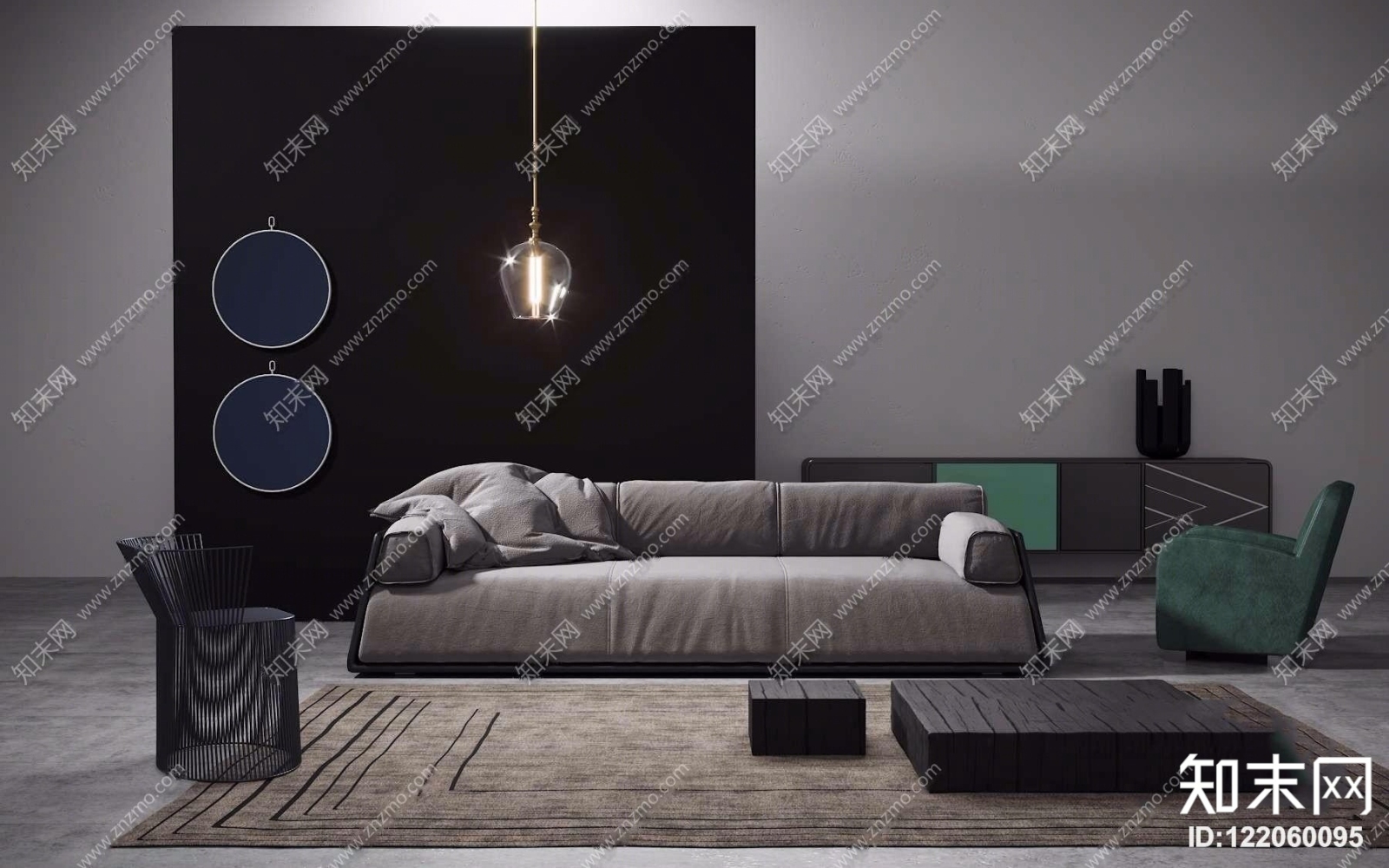 （悬赏模型）意大利BAXTER品牌现代布艺沙发茶几吊灯3D模型下载【ID:122060095】