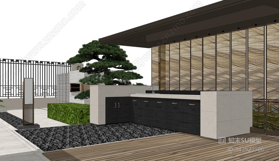 中式庭院景观SU模型下载【ID:543923986】