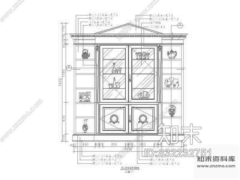 图块/节点欧式酒柜立面图施工图下载【ID:832232751】