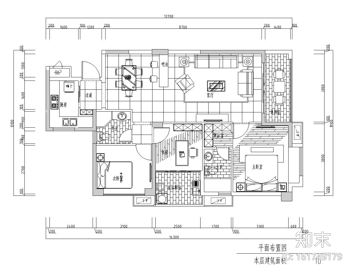 三居室现代样板房室内施工图设计cad施工图下载【ID:161749179】