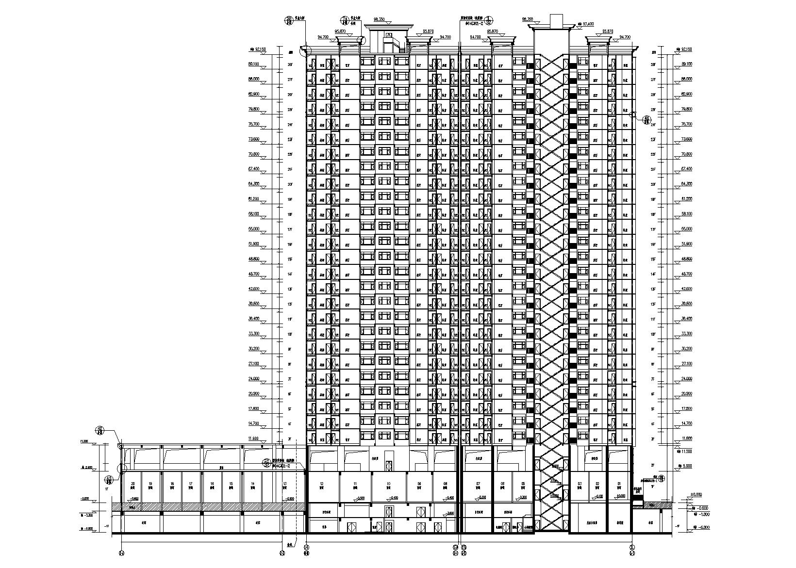 [广东]二十八层古典风格住宅建筑施工图cad施工图下载【ID:168461181】