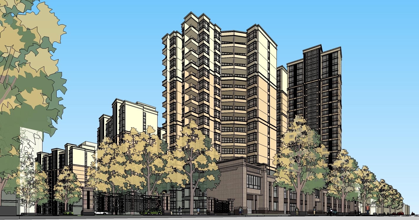 某欧式住宅小区SU精模型施工图下载【ID:165137105】