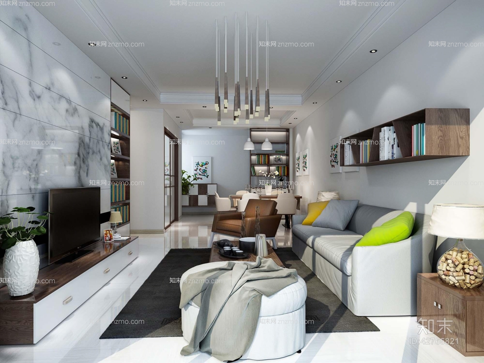 现代白色布艺沙发凳3D模型下载【ID:42765821】