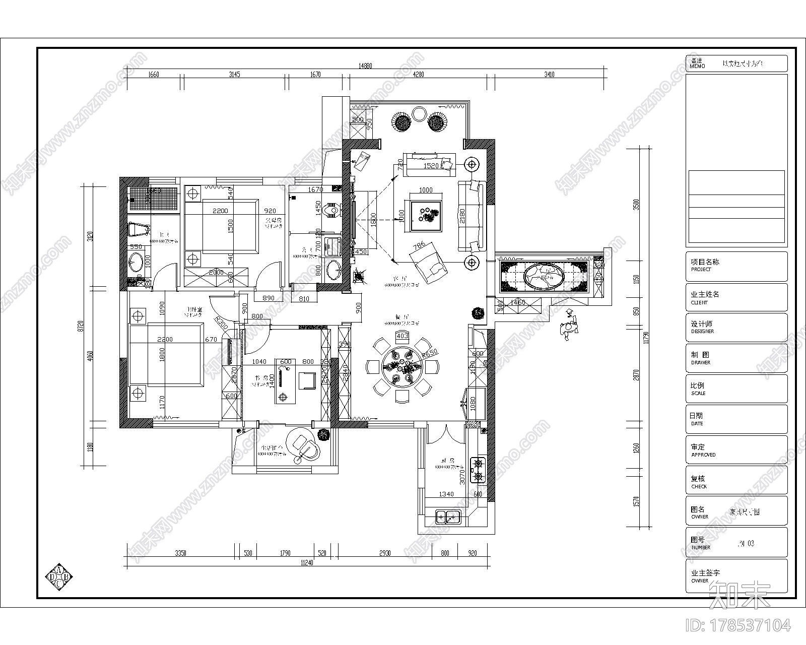 [石家庄]温馨舒适现代3室2厅室内设计CAD图施工图下载【ID:178537104】