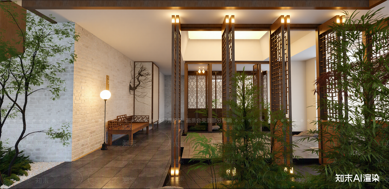 新中式酒店大堂SU模型下载【ID:1215201701】