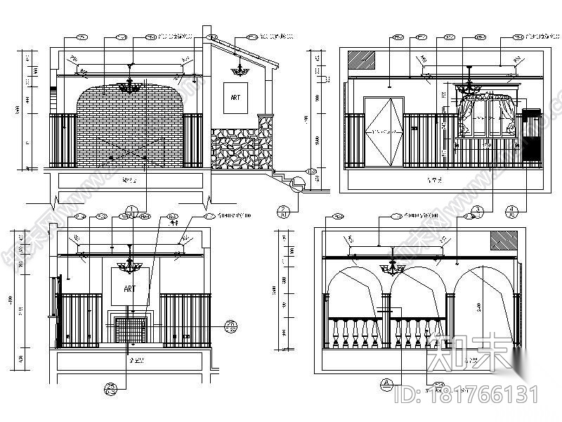 地中海风格三层样板别墅施工图（含效果）cad施工图下载【ID:181766131】