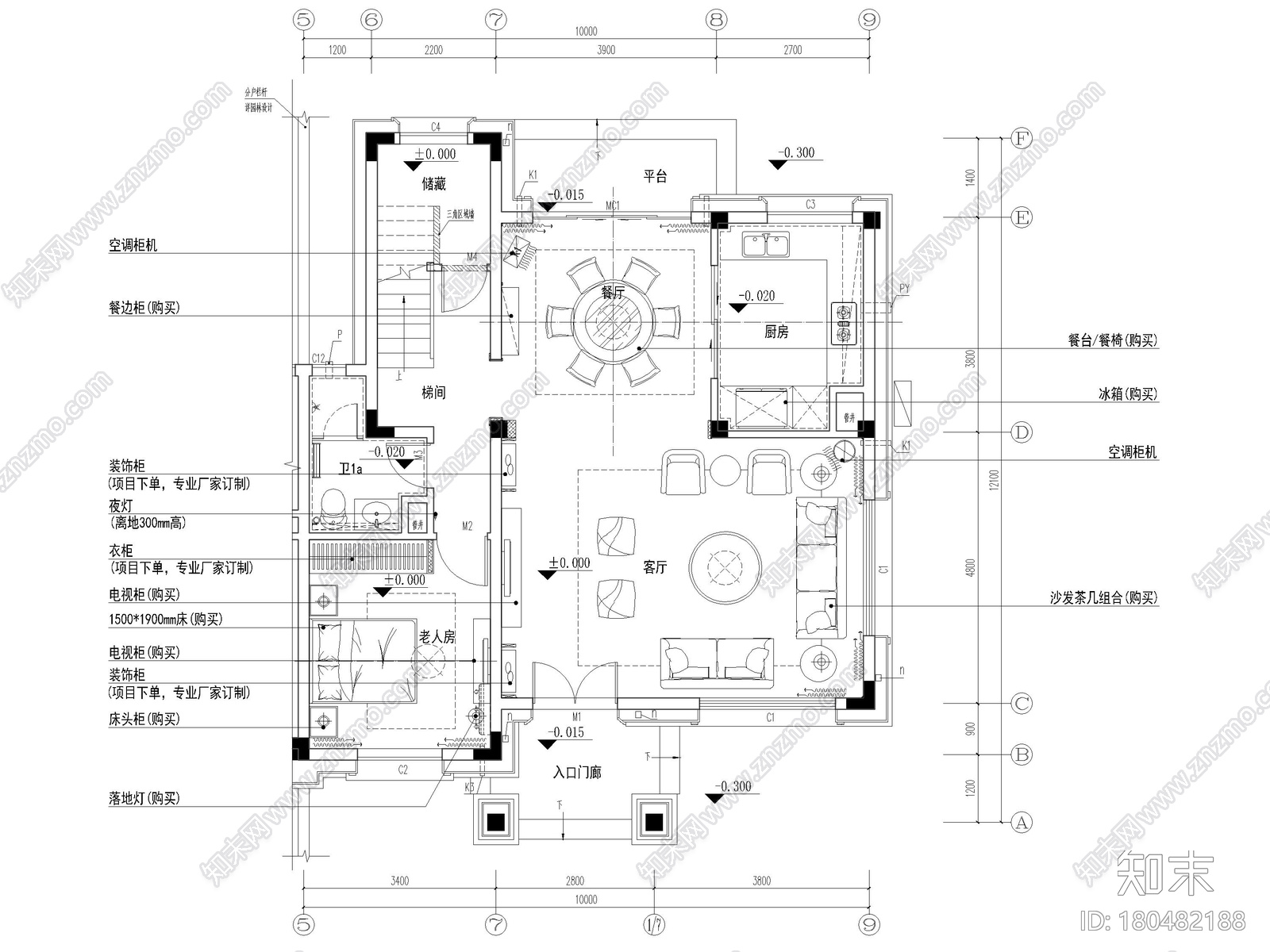 [广东]中式三层四居室别墅样板间装修施工图cad施工图下载【ID:180482188】