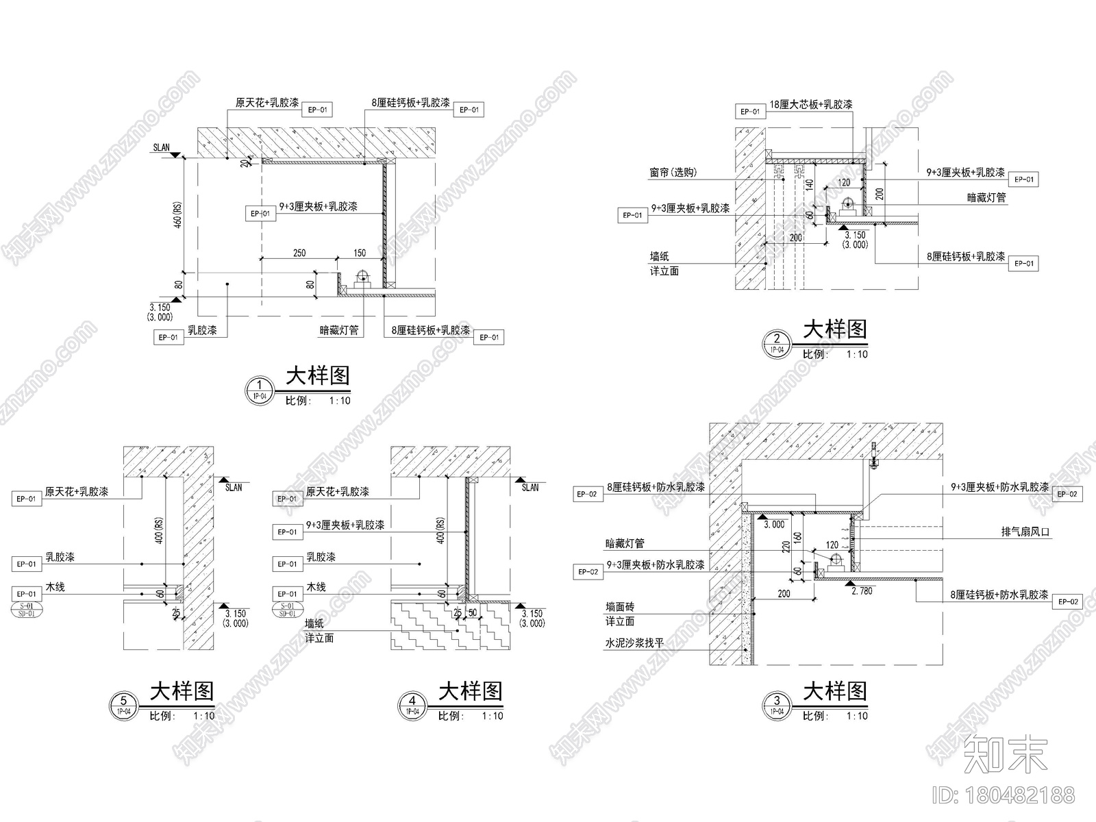 [广东]中式三层四居室别墅样板间装修施工图cad施工图下载【ID:180482188】