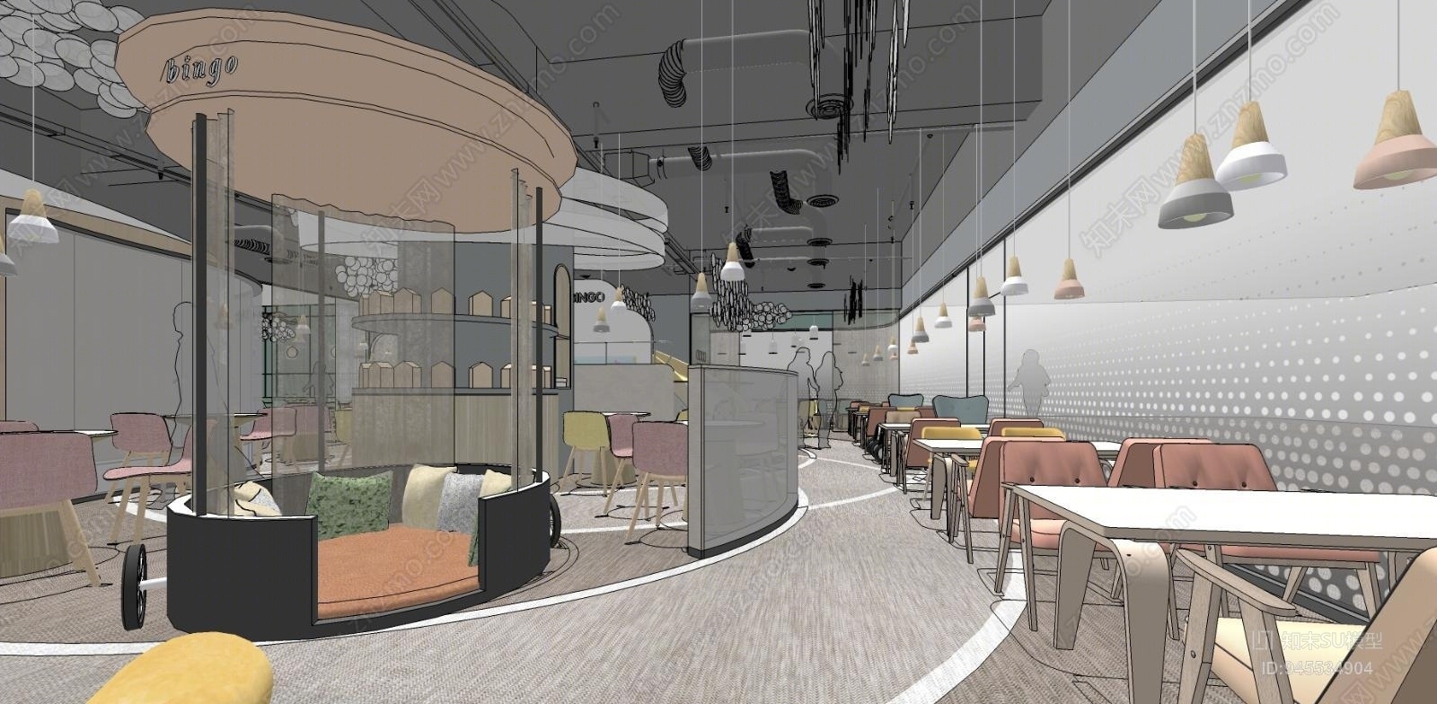 现代亲子餐厅SU模型下载【ID:945534904】