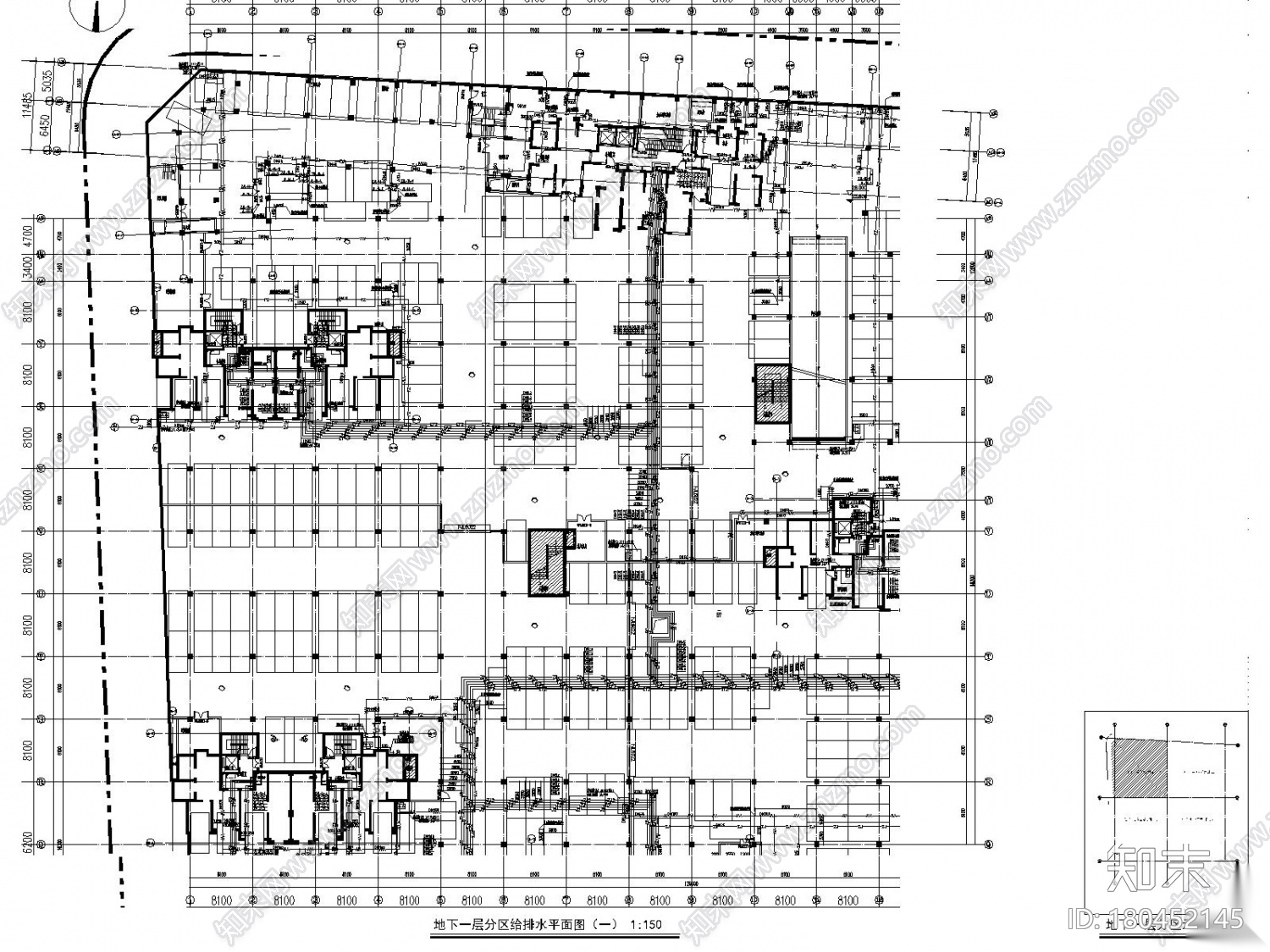 多栋高层住宅楼和地库的给排水及消防系统施工图设计cad施工图下载【ID:180452145】