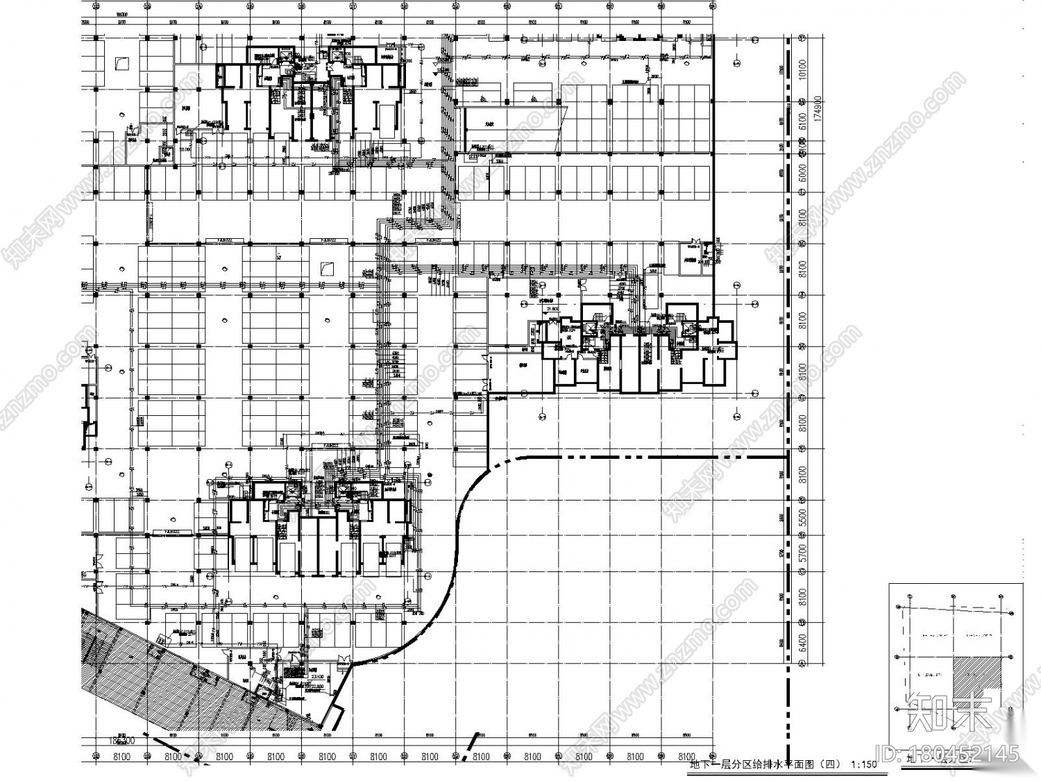 多栋高层住宅楼和地库的给排水及消防系统施工图设计cad施工图下载【ID:180452145】