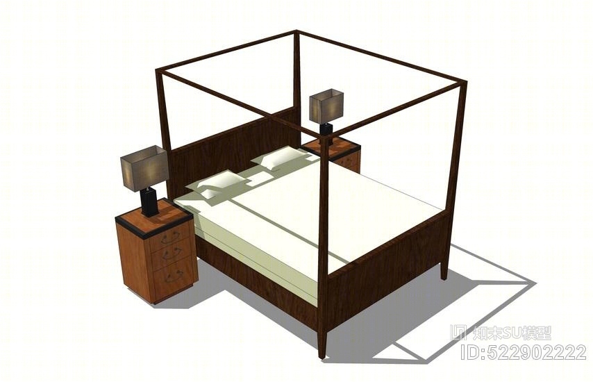 新中式双人床SU模型下载【ID:522902222】