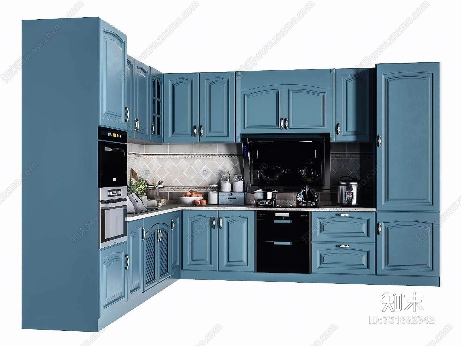 现代简约厨房橱柜组合3D模型下载【ID:751862342】