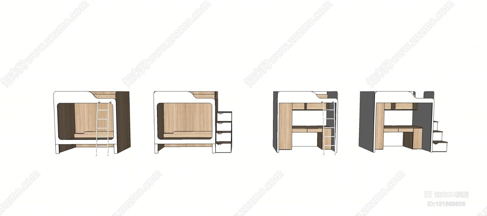 北欧风格上下床SU模型下载【ID:151869806】