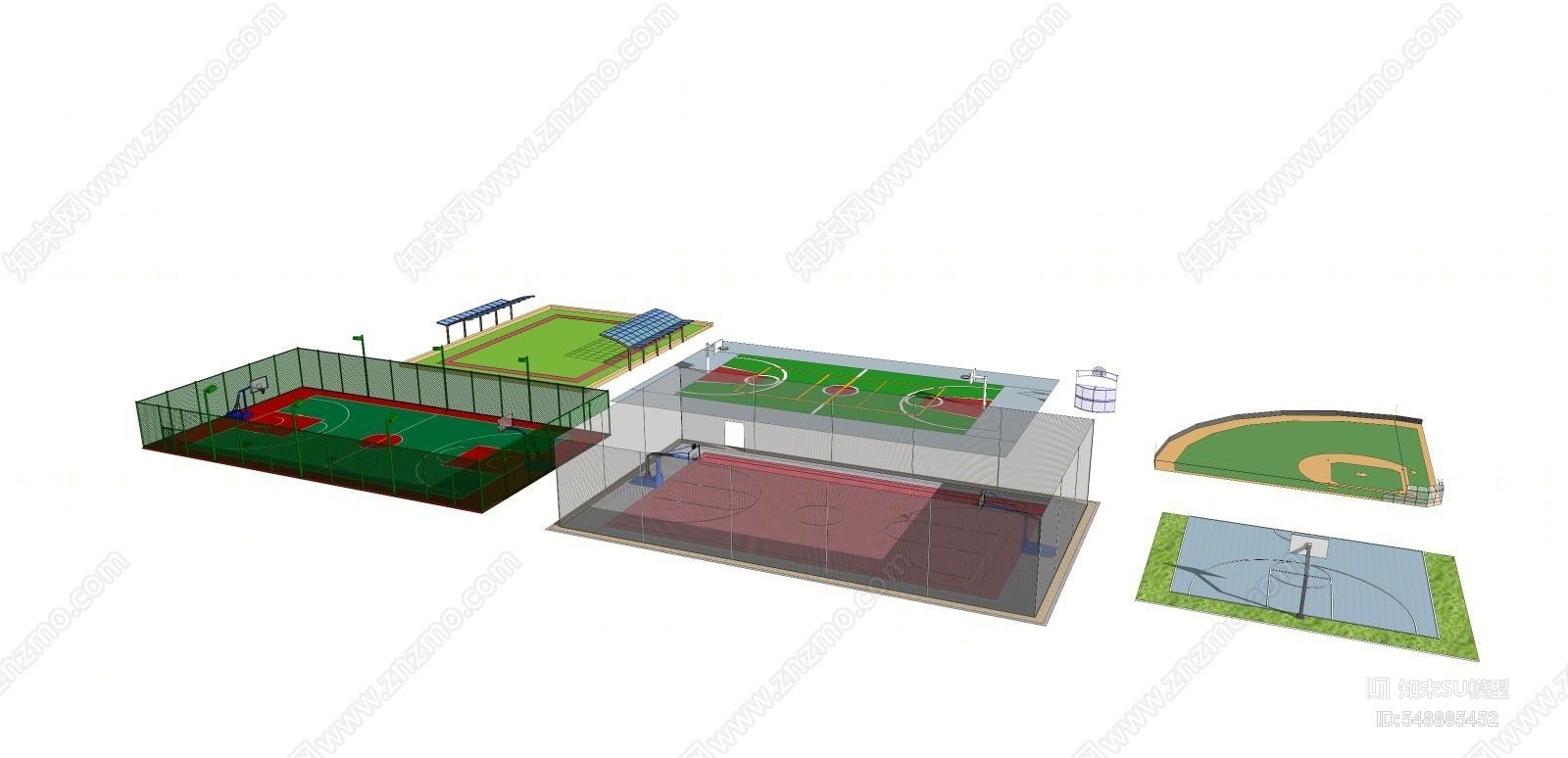 现代风格篮球场SU模型下载【ID:548885452】