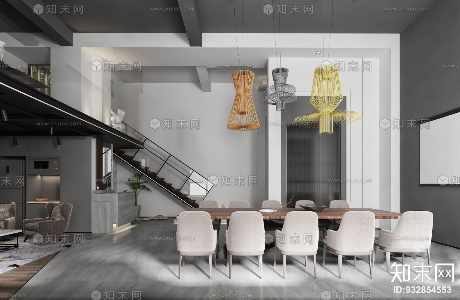 现代极简办公室休息区卫生间3D模型下载【ID:932854553】